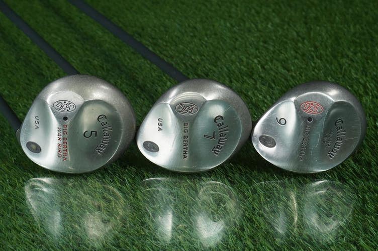 CALLAWAY BIG BERTHA WAR BIRD WOODS SET 5, 7 & 9 MENS REGULAR RH + NEW GRIPS