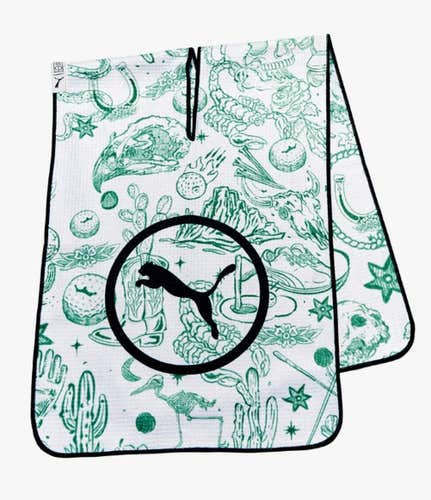 Puma Desert Tour Microfiber Golf Towel (White Glow, Archive Green, 39"x 14") NEW