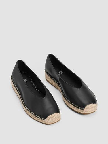 Eileen Fisher Petals Womens 6.5 Black Nappa Leather Espadrilles Slip-On ZOGG2613