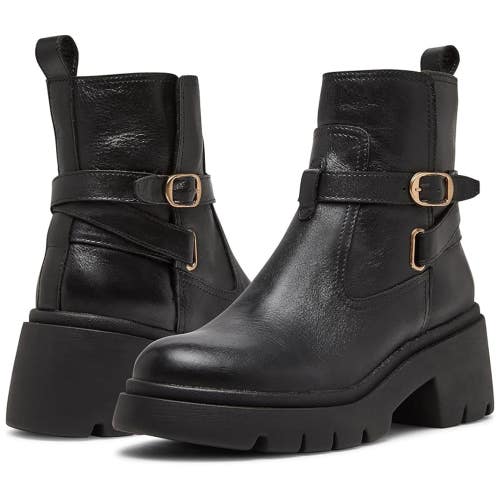 Steve Madden Colletta Boots Women's US 7.5 Black Leather Ankle Booties RHS6759