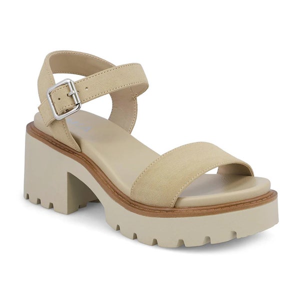 Mia Savy Sandals Women's US 6.5 Beige Leather Buckle Strap Block Heel RHS6754