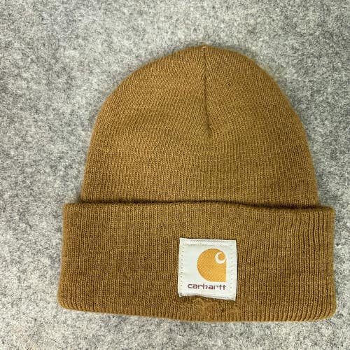 Carhartt Hat Cap Beanie Knit Brown Patch Logo One Size USA Mens Workwear Top