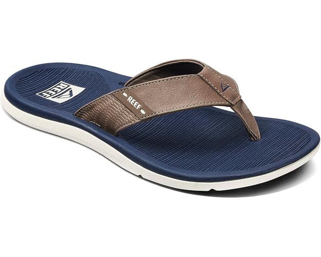 Reef Santa Ana CJ0381 Sandals Men's Navy Faux Leather Round Toe Flip Flop JAX389