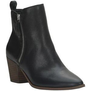 Lucky Brand Bidelia Boots Women's US 7.5 Black Leather Block Heel Bootie Lion903