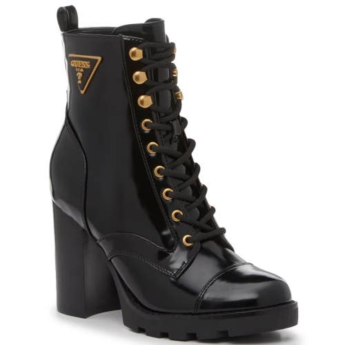 Guess Neadyn Boots Women's US 5 Black Lace Up Block Heel Moto Booties Lion908