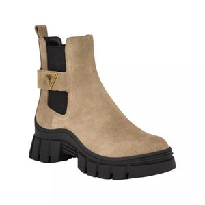 Guess Hensly Boot Women 6 Light Brown Leather Lug Sole Side Gore Chelsea Lion907