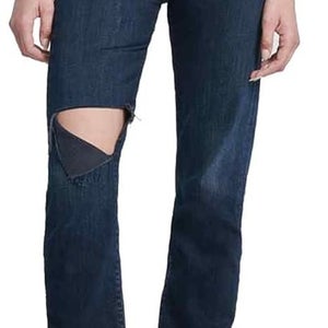 7 For All Mankind Easy Slim in Sunbeam Jeans Women's 26 Blue Denim Ripped RED883