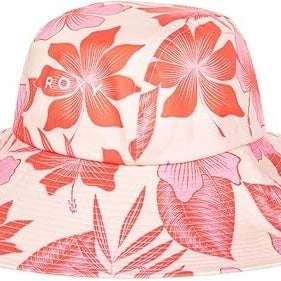 Roxy Star Is Born Womens Small Pale Dogwood Hibiscus Wide Brim Bucket Hat RED894