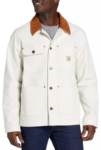 Carhartt Chore Coat Men's Large Malt Button Front Corduroy Trimmed Collar DAB33