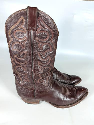 Justin Western Cowboy Boots Burgundy Embossed Leather Mens 10.5 D