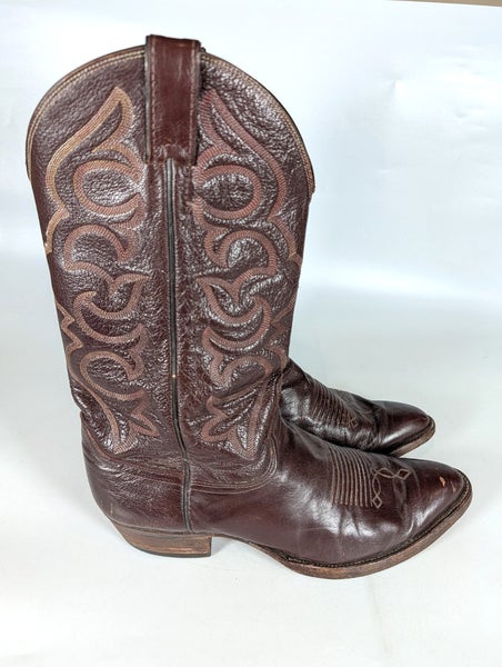 Justin Western Cowboy Boots Burgundy Embossed Leather Mens 10.5 D