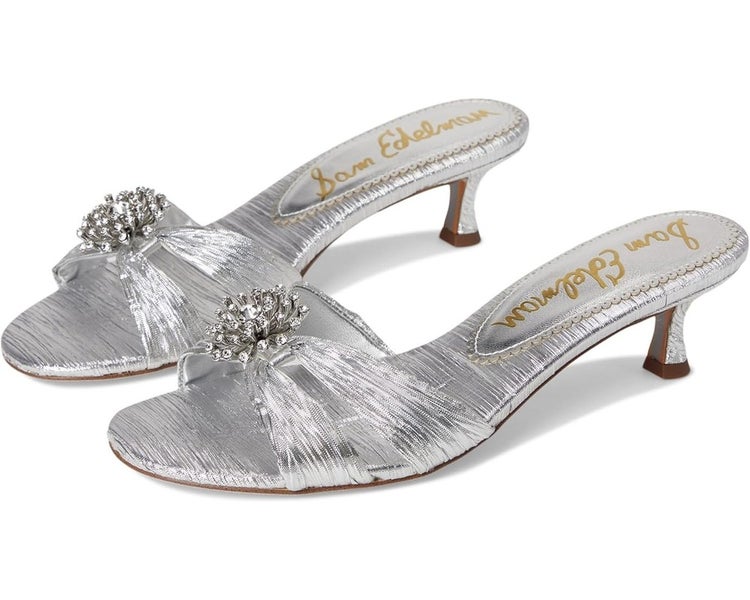 Sam Edelman Cindie J5085F2020 Sandals Women's 9 Soft Silver Kitten Heel HAWK025