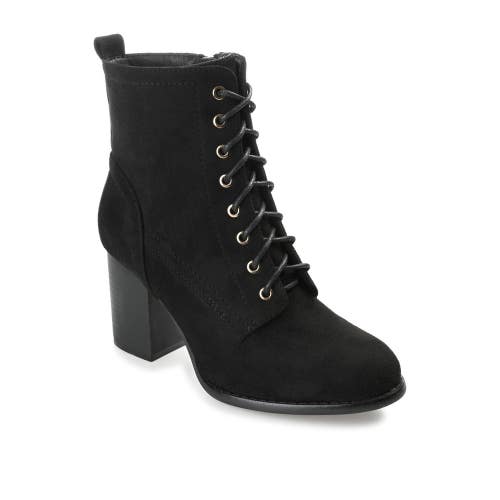 Journee Collection Baylor Boot Womens 11 Black Faux Suede Lace Up Bootie HAWK101