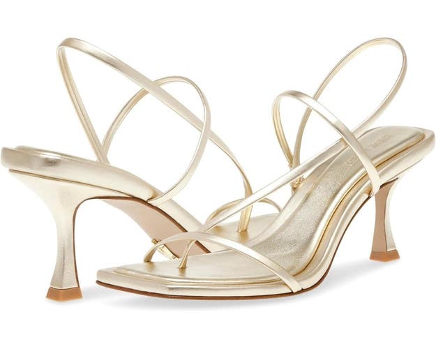 Steve Madden Locke Sandals Womens US 11 Gold Metallic Square Toe Strappy HAWK064