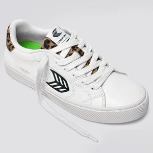 Cariuma Salvas Sneaker Women 7.5 White Leopard Print Leather Casual Shoe HAWK122