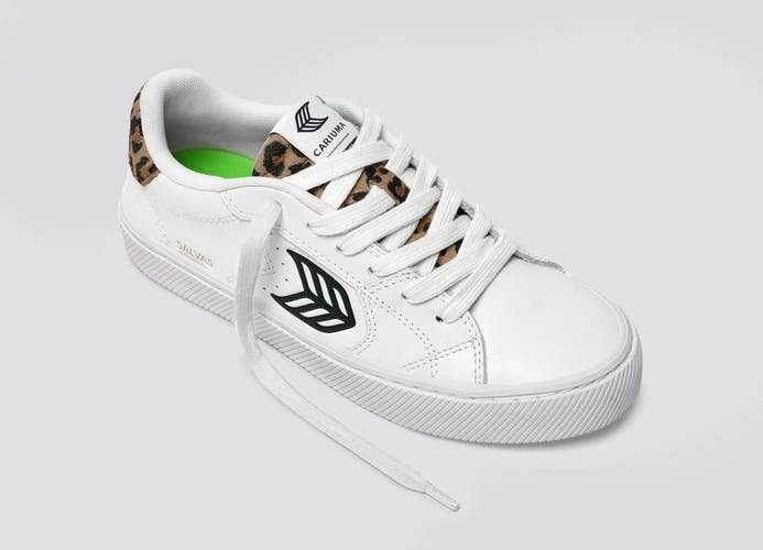 Cariuma Salvas Sneaker Women 7.5 White Leopard Print Leather Casual Shoe HAWK122