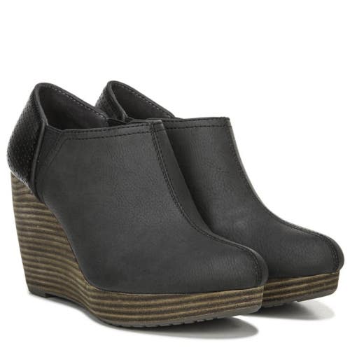 Dr. Scholl's Harlow Boots Women 6.5 Black Faux Leather Wedge Heel Bootie HAWK115