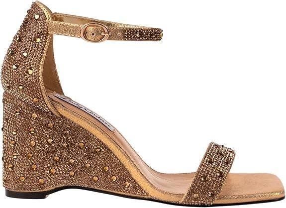 Lady Couture Kloe Sandals Women's 8 Gold Rhinestone Wedge Heels HAWK288