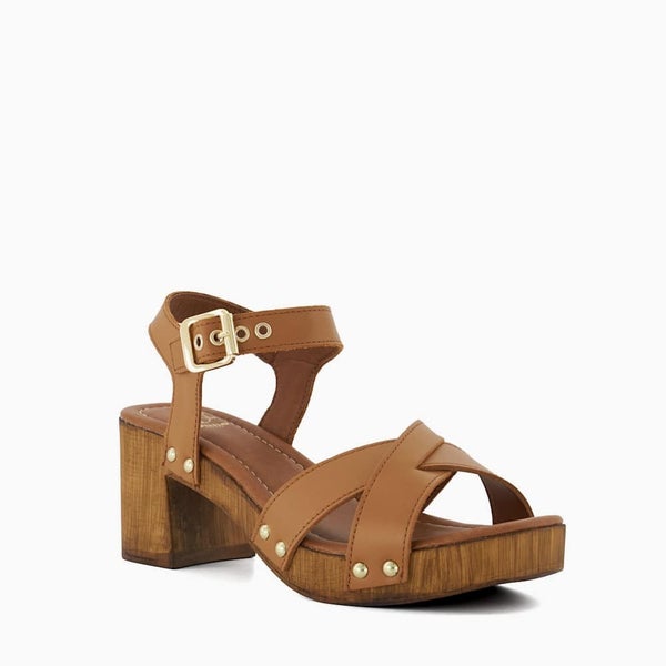 Dune London Judies Sandals Women 10 Brown Leather Cross Strap Block Heel HAWK190