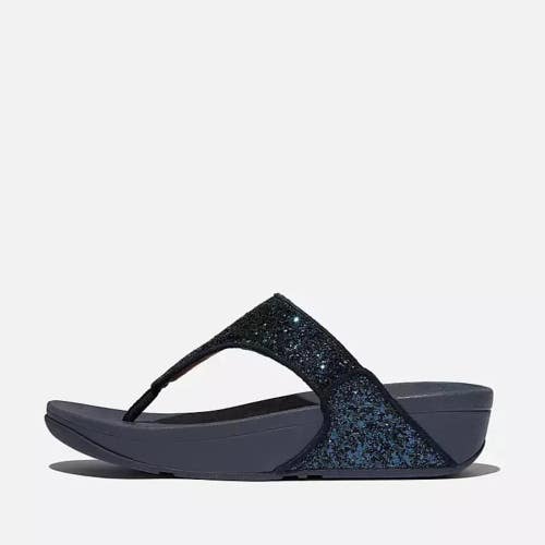 FitFlop Lulu Flip Flop Women's 7 Midnight Navy Glitter Toe-Post Sandals HAWK608