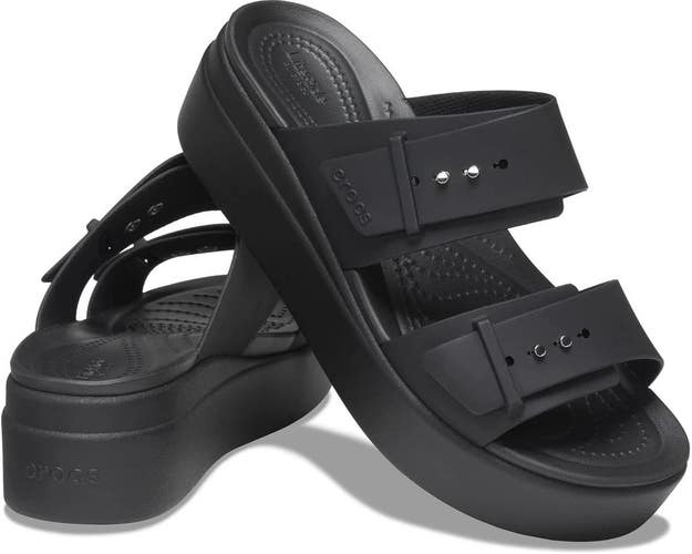 Crocs Brooklyn Buckle 207431-001 Sandals Women's US 6 Black Wedge Heel HAWK210