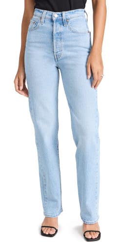 Levi's Premium Ribcage Jeans Women 31/32 Blue Denim Stretch Straight Leg GBO1775