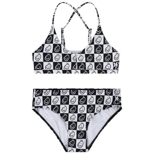 Hurley Two-Piece Triangle Bikini Swim Set Kids 12 White Black Printed GBO1762