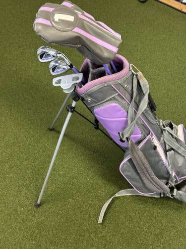 Power Bilt High Launch Jr Flex Youth Girls Set Pink Driver, 5H,7i,PW, Putter Bag