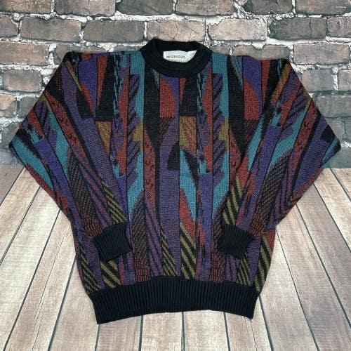 Vtg McGregor Cosby Sweater Geometric Multicolor Acrylic Pullover Hipster Mens L