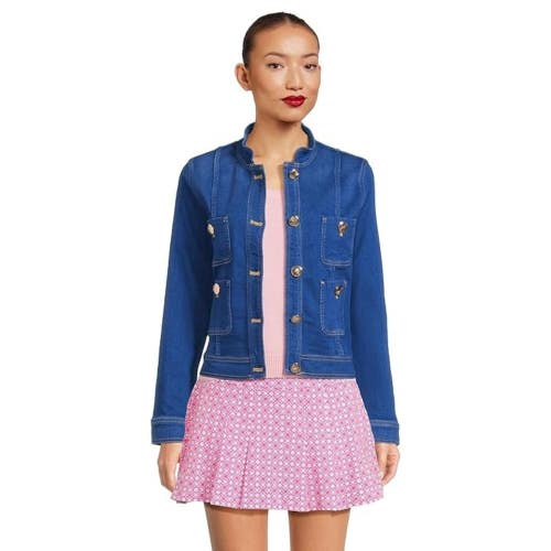 Lilly Pulitzer Shepa Denim Trucker Jacket Women's Small Blue Medium Wash GBO1727