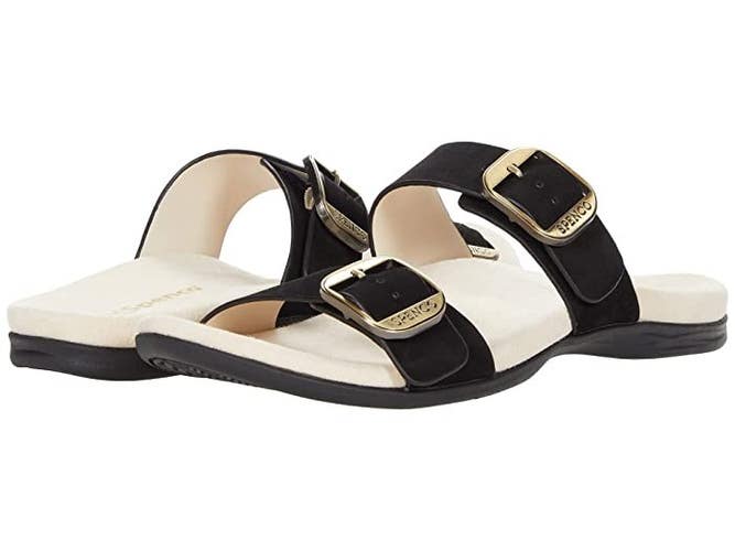 Spenco Vista Sandals Women's US 7.5 M Black Leather Open Toe Slide HAWK349