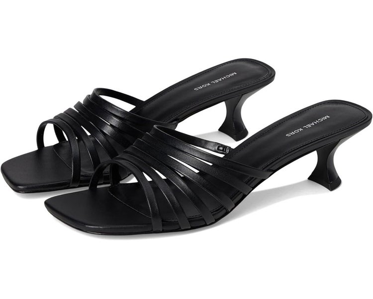 Michael Kors Haisley Sandals Women's 9 Black Leather Slip On Kitten Heel HAWK382