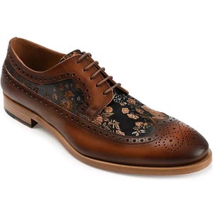 Taft Preston Oxford Men's US 9.5 Brown Leather Almond Toe Dress Shoes HAWK279