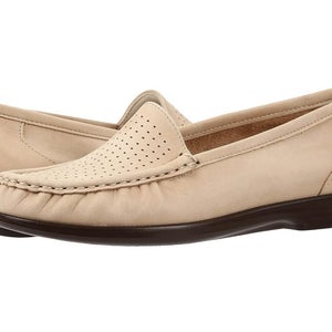 SAS Savvy Flats Women's 8.5 Linen Leather Slip On Moc Toe Loafer Shoes HAWK389