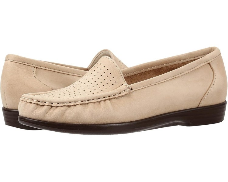 SAS Savvy Flats Women's 8.5 Linen Leather Slip On Moc Toe Loafer Shoes HAWK389