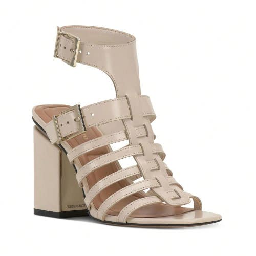 Vince Camuto Hicheny Sandal Women's US 5.5 Warm Vanilla Caged Block Heel HAWK416