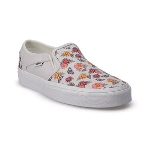 Vans Asher Sneakers Women's US 7 Gray Floral Butterfly Slip-On Shoes HAWK339
