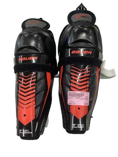 Used Bauer LIL SPORT Youth Shin Guards Black 9" 11613-S000174683