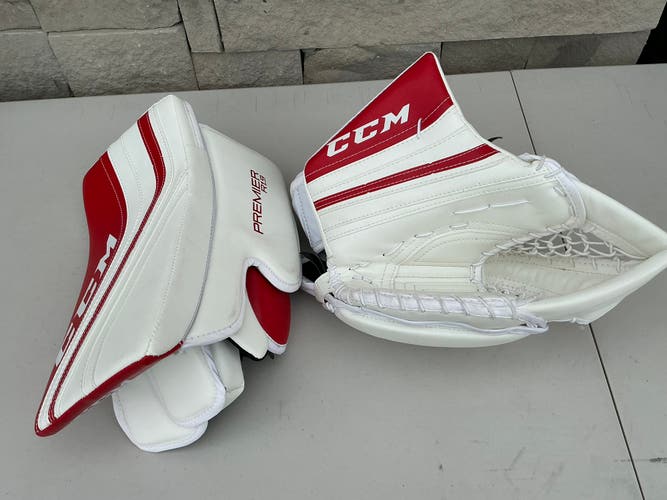 White Senior CCM Premier R1.9 Goalie Gloves & Blockers Regular (New)