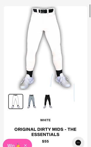 White Men's Dirty Mids  XL Adult Game Pants (New)