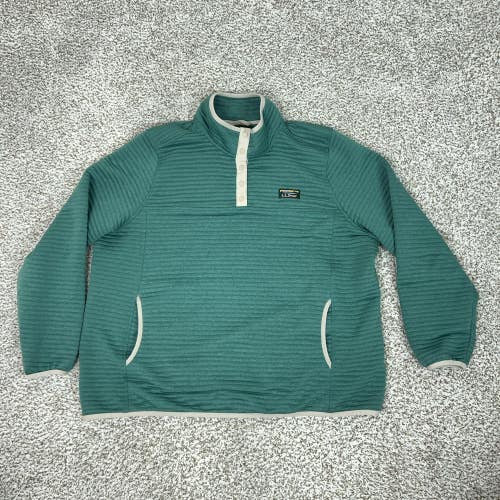 LL Bean Sweatshirt Womens 2X Plus Green Snap Mock Neck Fleece Pullover Airlight