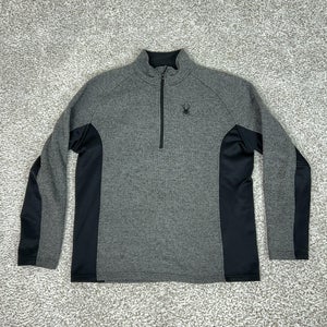 Spyder Pullover Mens XL Gray Black Quarter Zip Fleece Core Sweater Ski Outdoor