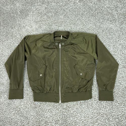 Free People Jacket Womens Medium Green Bomber Full Zip Taffeta Casual Work Top