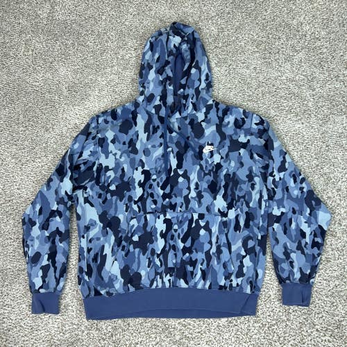 Nike Hoodie Mens XL Blue Camo Pullover Sweatshirt Fleece Swoosh Logo Embroidered