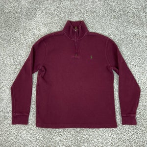 Polo Ralph Lauren Sweater Mens Medium Burgundy Cotton Quarter Zip Mock Neck Pony