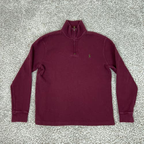 Polo Ralph Lauren Sweater Mens Medium Burgundy Cotton Quarter Zip Mock Neck Pony