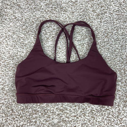 Lululemon Sports Bra Womens 8 Maroon Energy Strappy Back Yoga Gym Workout Logo