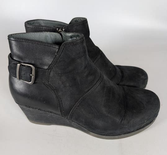 Dansko Shirley Black Nubuck Leather Wedge Ankle Boot Women's Size EU 41 US 10.5