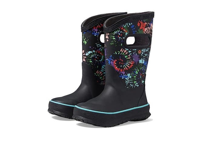 Bogs 79086-009 Kids US 3 Black Multicolor Tie-Dye Waterproof Rain Boots RHS6736