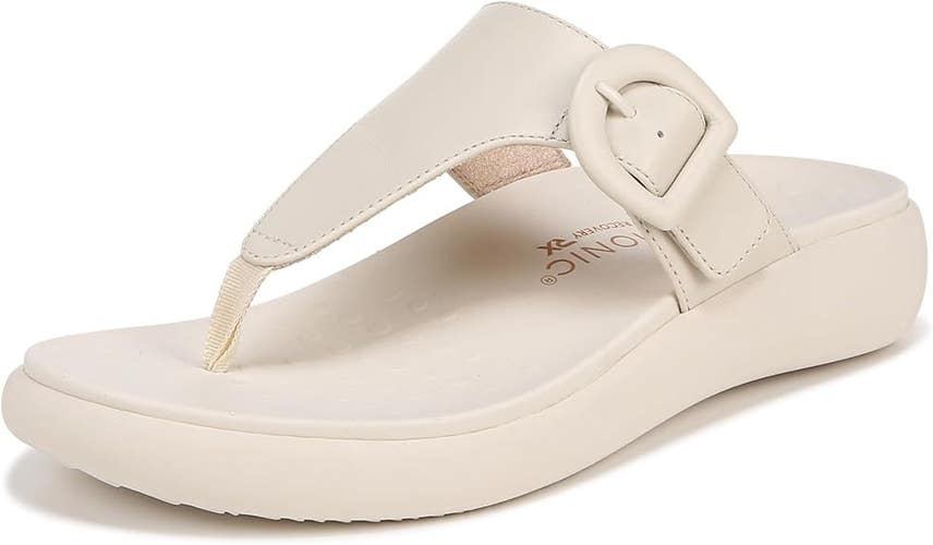 Vionic Activate Thongs Womens 11 Cream Leather Buckle T-Strap Flip Flop ZOGG2601